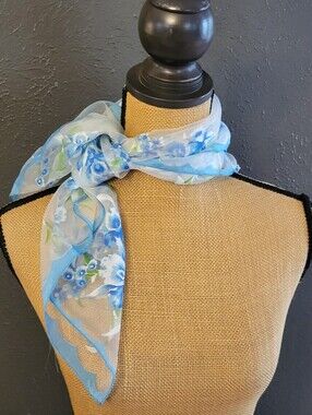 50s Nylon Japanese Burnout Novelty Scarf Blue Iris/Posy WPL10360